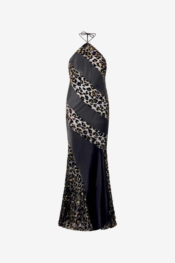  Roberto Cavalli Long See-through Dress With Leopard Print Pattern - Female  Nero Oro 40 