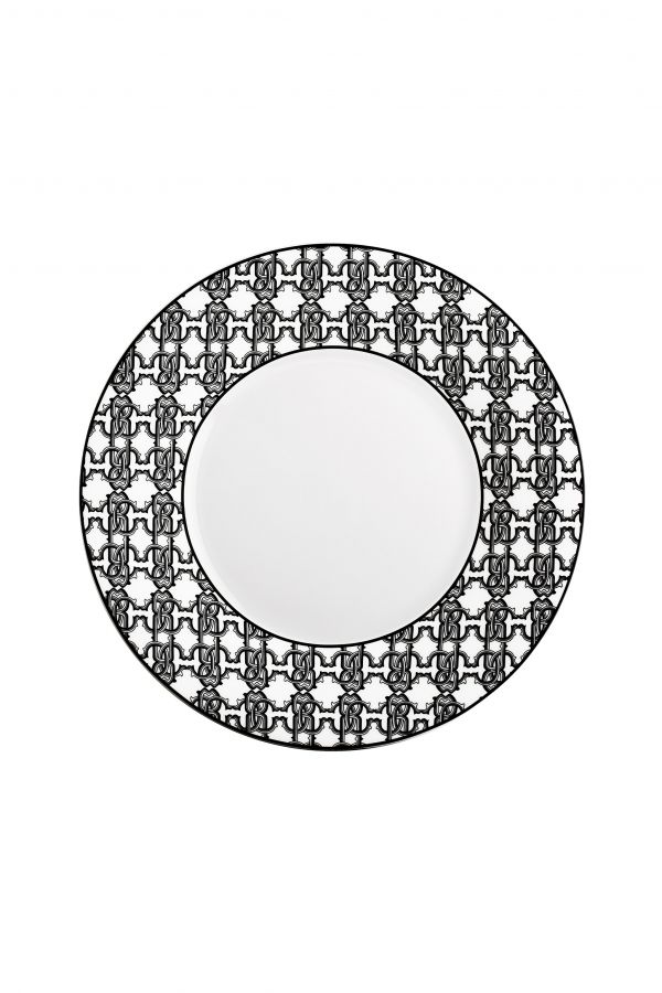  Roberto Cavalli Monogram Black 2 Dinner Plates Set -  Plates Unica 