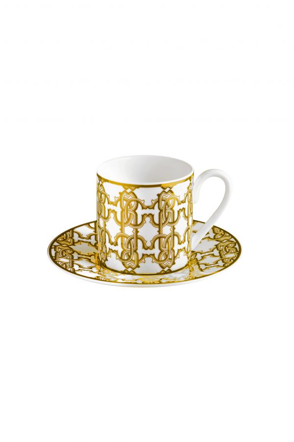  Roberto Cavalli Monogram Gold2 Coffe Cups In Gift Box -  Coffee & Tea Gold Unica 