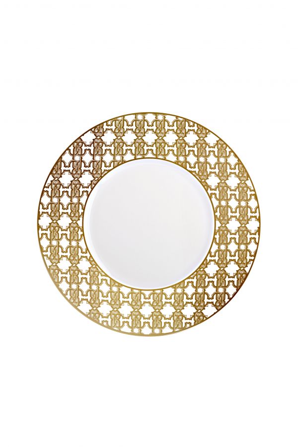  Roberto Cavalli Monogram Gold 2 Dinner Plates Set -  Plates Gold Unica 
