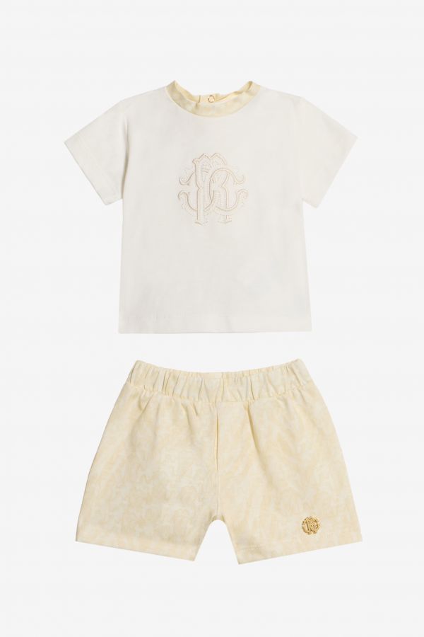  Roberto Cavalli Monogram Zebra Print Cotton Set -  Ready To Wear Ivory 03m 