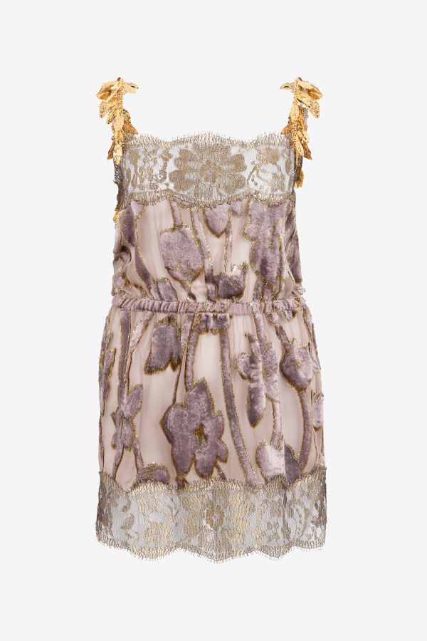  Roberto Cavalli Nude Mini Dress With Floral Pattern - Female  Nude 38 