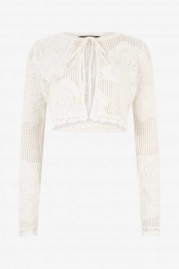  Roberto Cavalli Openwork Cropped Cardigan With Roses - Female Ready To Wear Ivory Xs 