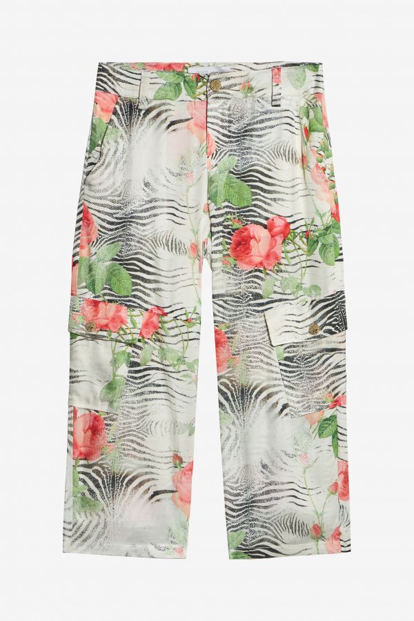  Roberto Cavalli Pants With Mini Zebra And Rose Print - Female Girls (4-16y) Multicolor Zebra Ros 14a 