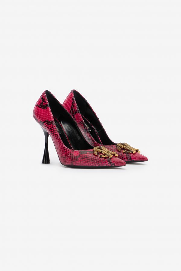  Roberto Cavalli Pumps With Python Print And Mirror Snake Monogram - Female Shoes Fuchsia 40 