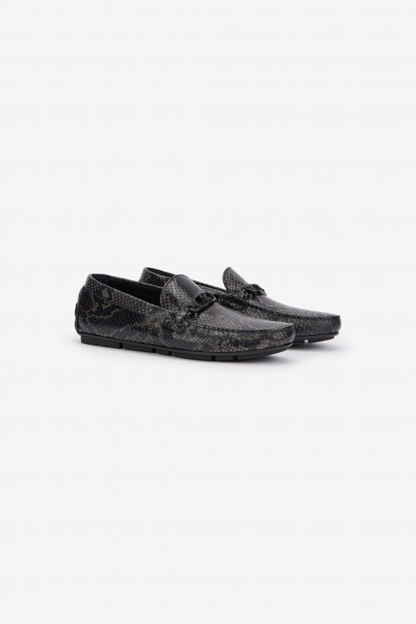  Roberto Cavalli Python Print Loafer - Male Loafers & Moccasins Pitone Antracite 40 