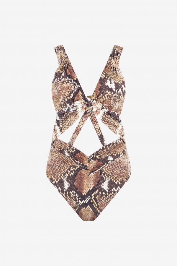  Roberto Cavalli Python Print One-piece Swimsuit - Female Ready To Wear Brown L 