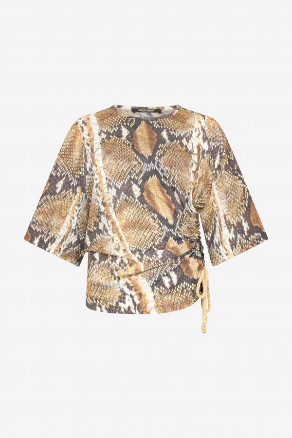  Roberto Cavalli Python Print T-shirt - Female Ready To Wear Brown 38 