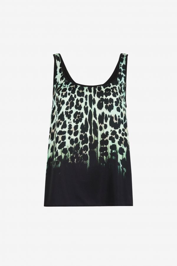  Roberto Cavalli Queen Of Sicily-print Sleeveless Silk Top - Female Blouses & Tops Light Green/black 50 