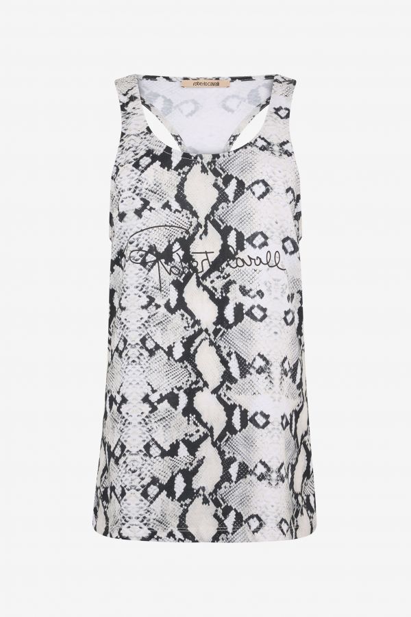  Roberto Cavalli Racerback Tank Top With Python-effect Print - Woman Ready To Wear White L 