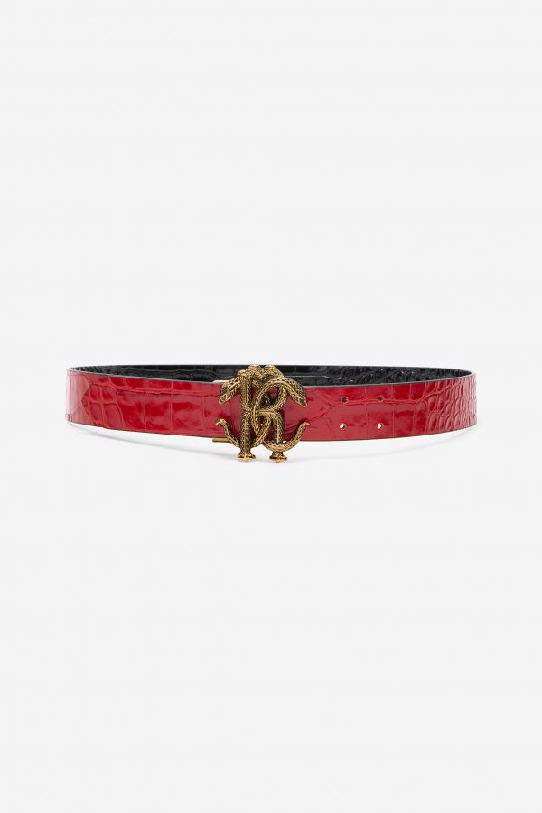  Roberto Cavalli Reversible Belt With Mirror Snake Monogram - Female  Red 95 
