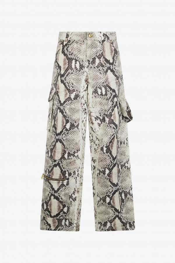  Roberto Cavalli Rock Cargo Jeans With Python Print - Female  Light Brown 44 