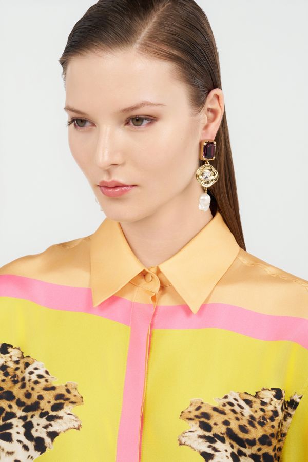  Roberto Cavalli Ruby-colored Stone And Pearl Earrings - Female Fashion Jewelry Ruby/aquamarin/ivory Unica 