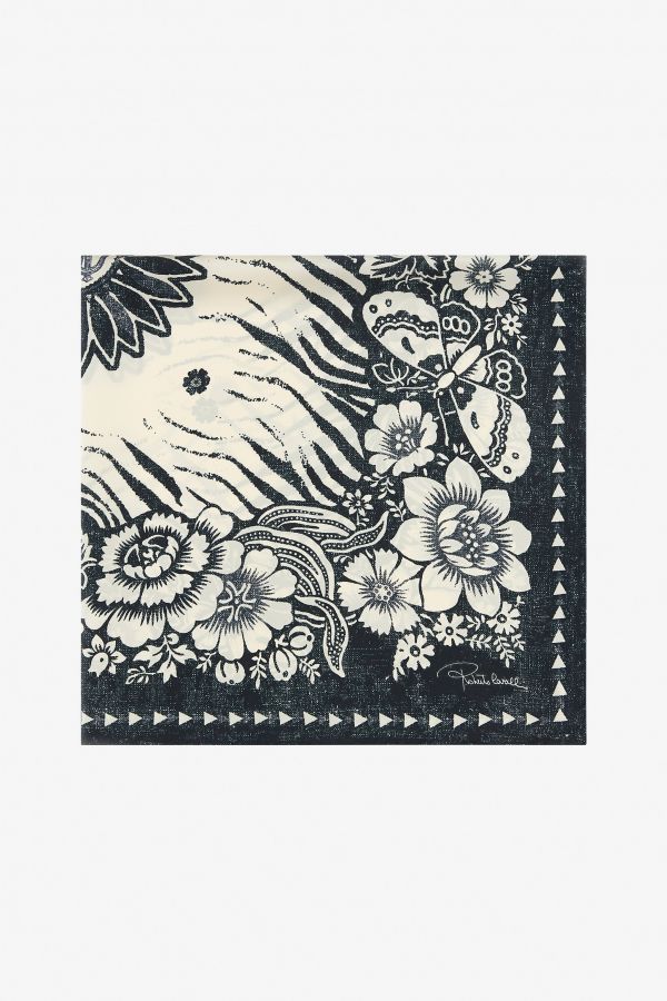  Roberto Cavalli Scarf With Zebra Pattern And Mirror Snake Monogram - Female  Blue Unica 