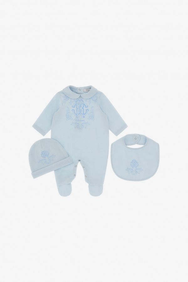  Roberto Cavalli Set With Rc Monogram Set And Decorations -   Baby Blue 03m 