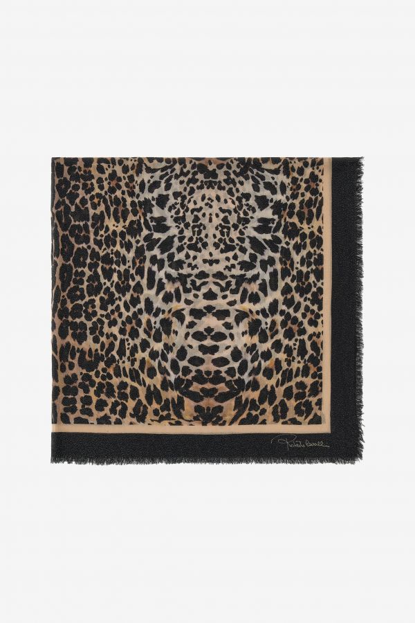  Roberto Cavalli Roberto Cavalli Shawl With Queen Of Sicily Print - Female Scarves & Silks Dark Brown Unica 
