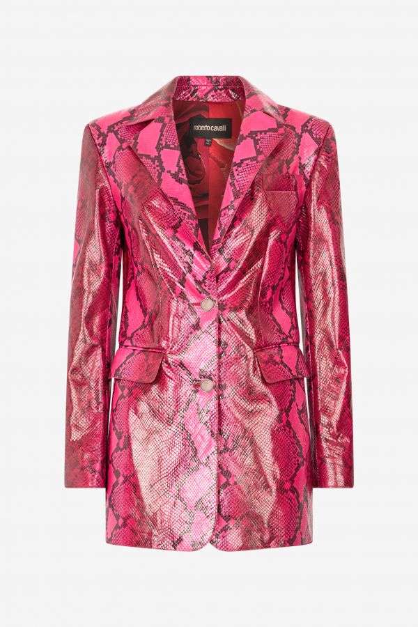 Roberto Cavalli Shiny Python-print Jacket - Female Ready To Wear Fuchsia 40 