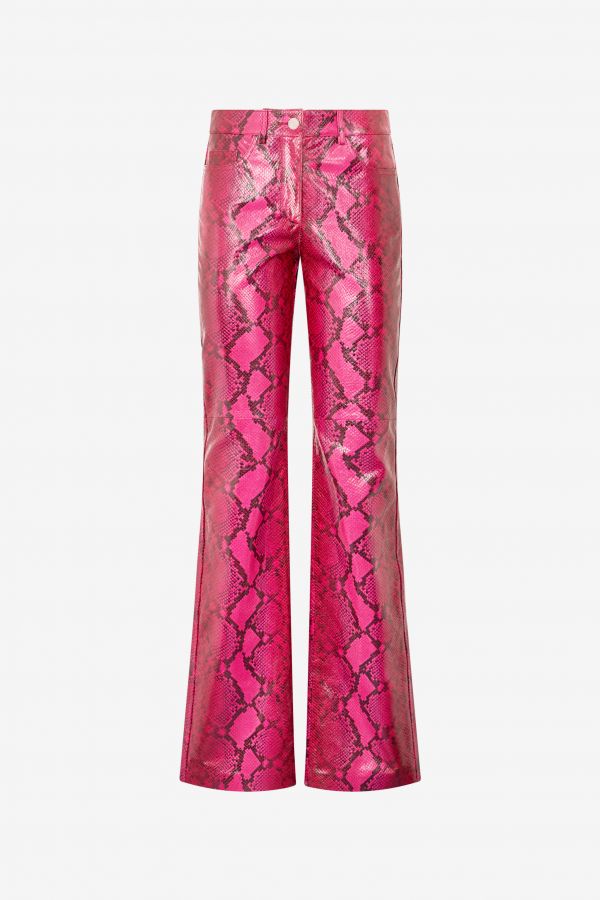  Roberto Cavalli Shiny Python-print Pants - Female Ready To Wear Fuchsia 38 