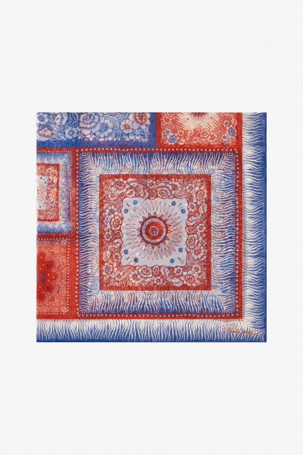  Roberto Cavalli Silk Shawl With Zebra Pattern And Logo - Female  Blue Unica 
