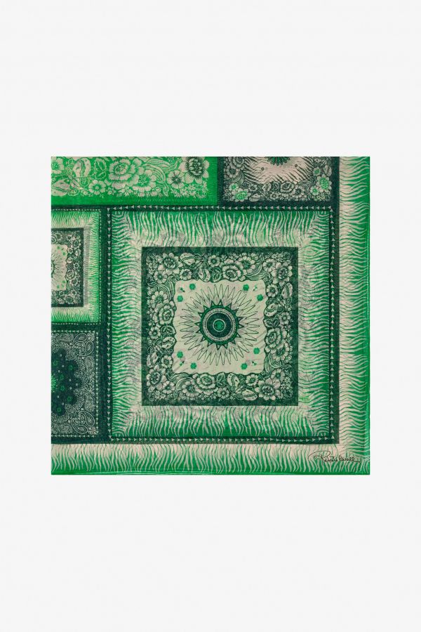  Roberto Cavalli Silk Shawl With Zebra Pattern And Logo - Female  Green Unica 