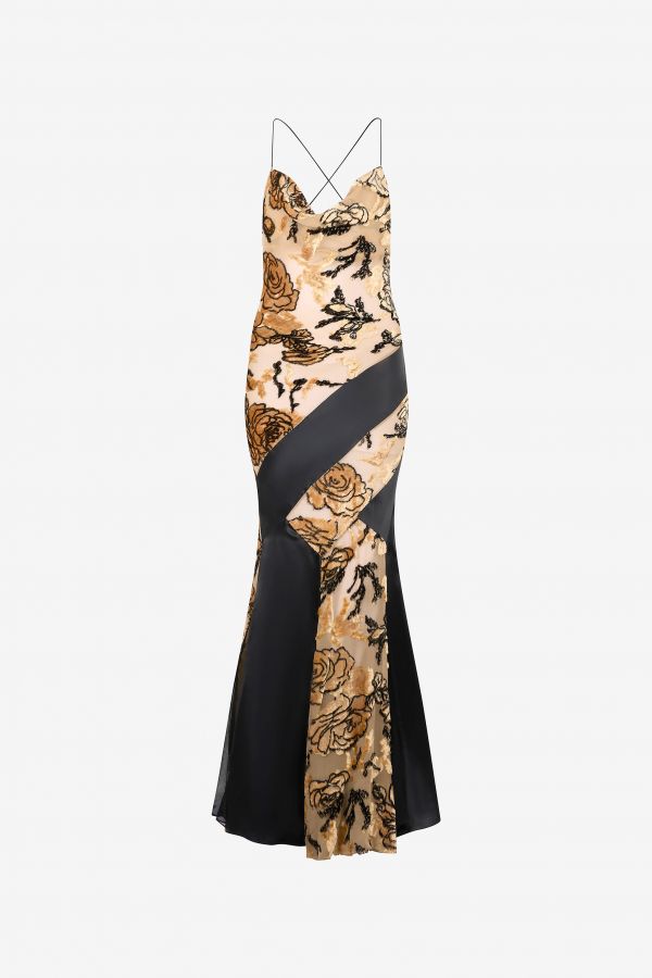  Roberto Cavalli Slip Dress With Rose Pattern - Female  Rosa/nero 38 