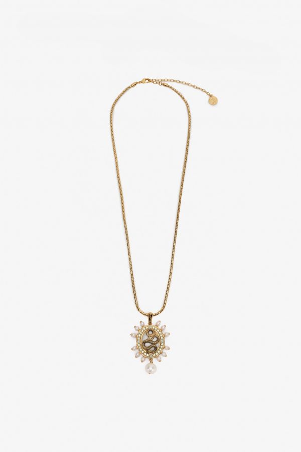  Roberto Cavalli Snake Pendant Necklace With Pearls - Female Fashion Jewelry Gold/ivory/crystal Unica 