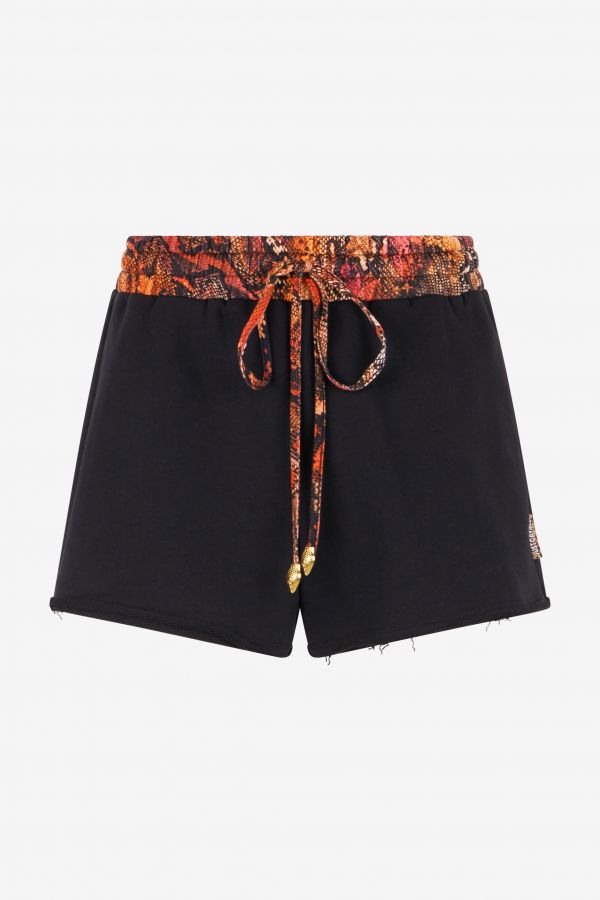  Roberto Cavalli Sports Shorts With Python Print Waistband - Female Ready To Wear 899 Black + 576 Embe S 