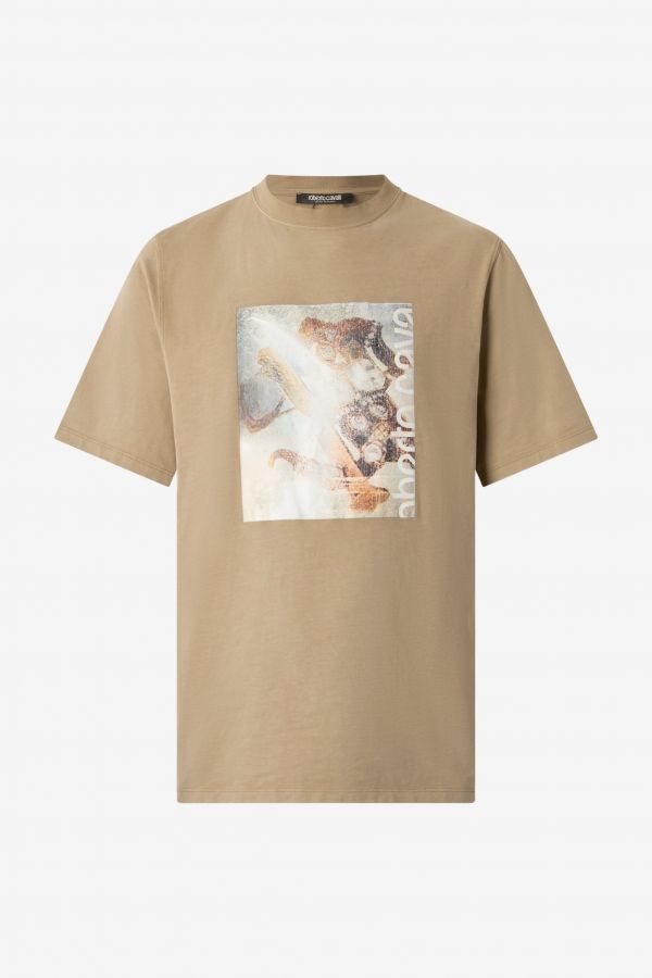  Roberto Cavalli T-shirt With Distressed-effect Mirror Snake Monogram Print - Male Ready To Wear Brown L 