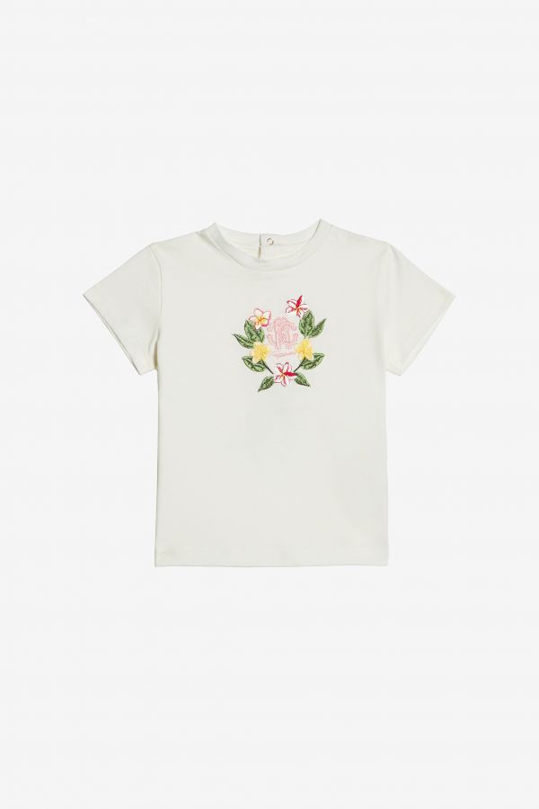  Roberto Cavalli T-shirt With Rc Monogram And Floral Embroidery - Female Baby Girls (6m-3y) White 03a 