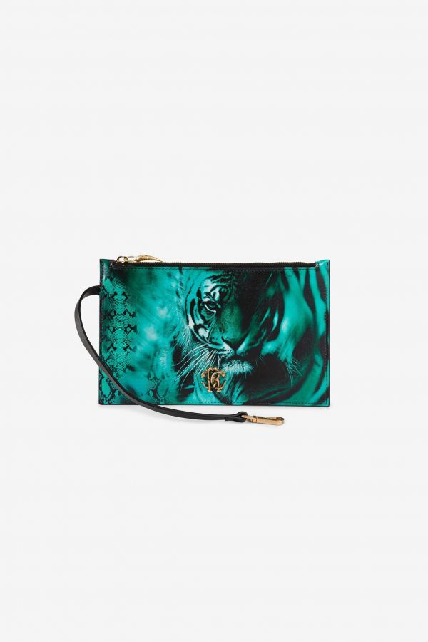  Roberto Cavalli Tiger And Python-print Envelope Pouch - Female Bags Tiger/python Piscina Unica 