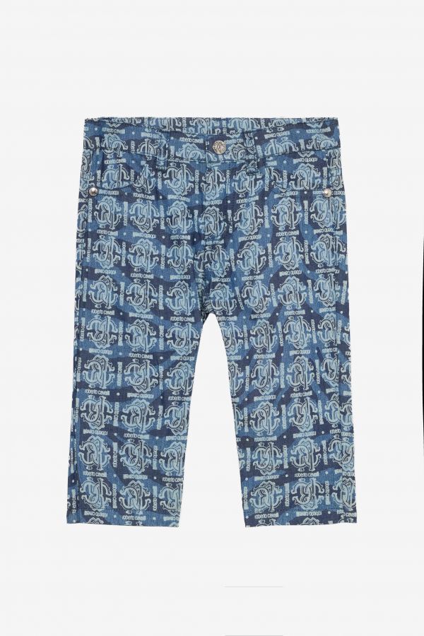  Roberto Cavalli Tiger Skin-print Pants With Rc Monogram And Lettering - Male Baby Boys (6m-3y) Blue 12m 