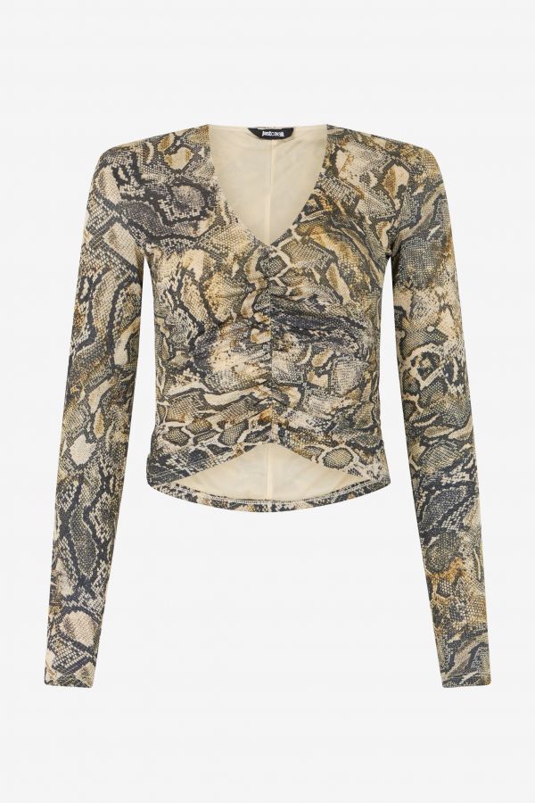  Roberto Cavalli Top With Python Print - Female Ready To Wear Corteccia 36 