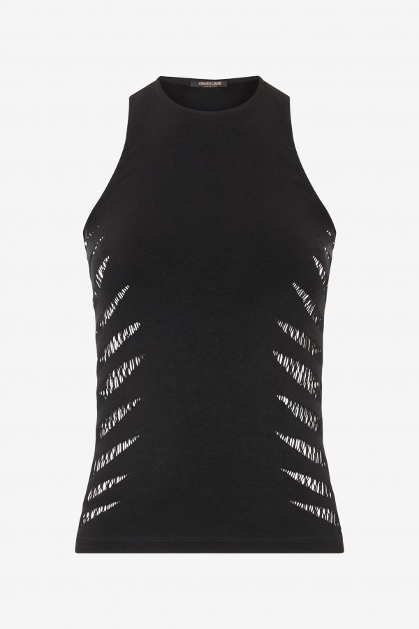  Roberto Cavalli Vest Top With Openwork Zebra Pattern - Female Tops Black Unica 