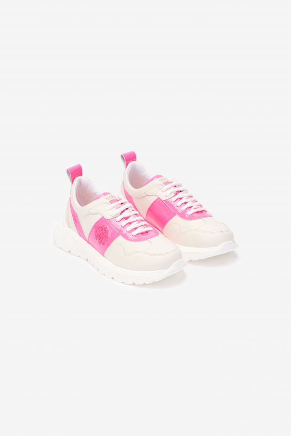  Roberto Cavalli White And Pink Leather Running Shoes With Monogram Rc - Female Shoes White /fuxia 39 
