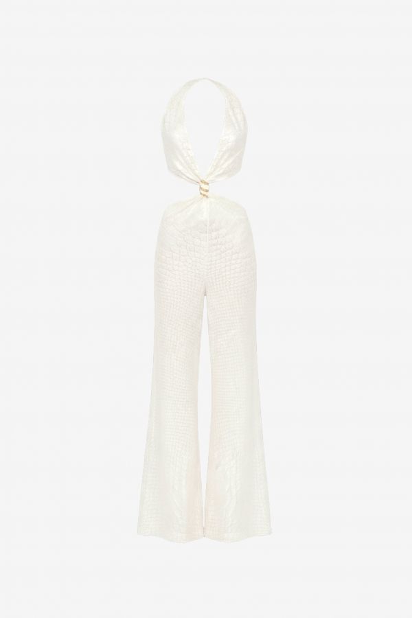  Roberto Cavalli White Jumpsuit With Serpentine Print And Cut-out Detailing - Female Jumpsuits White 46 