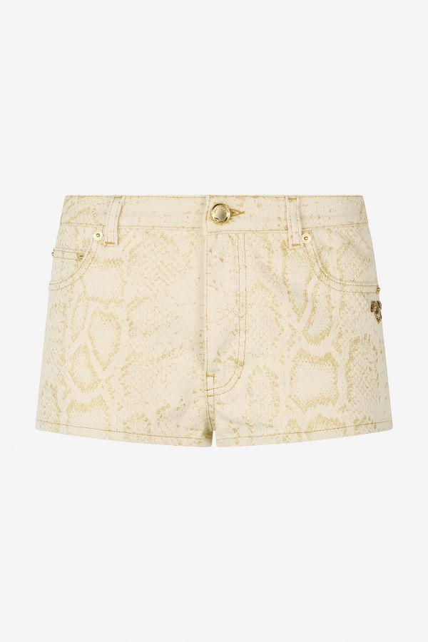  Roberto Cavalli White Micro Shorts With Gold Python Pattern - Female Trousers & Shorts Gold/white 50 