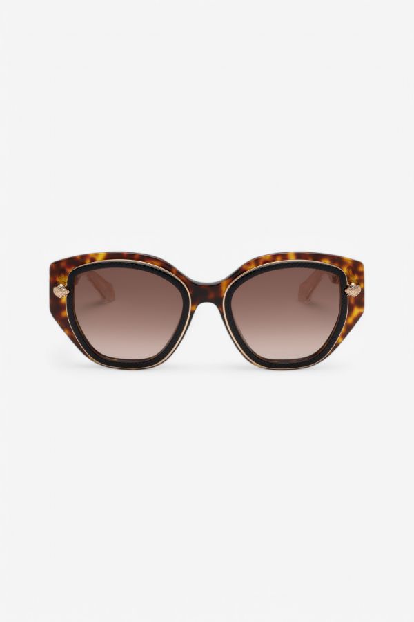  Roberto Cavalli Wide And Feminine Front Sunglasses With Double Ring Decoration - Female Eyewear Black Top+havana Unica 