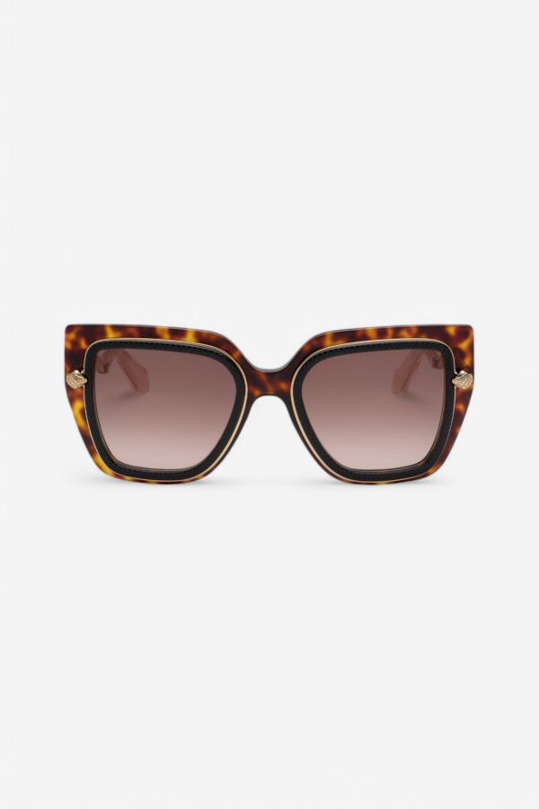  Roberto Cavalli Wide And Feminine Front Sunglasses With Double Ring Decoration - Female Eyewear Black Top+havana Unica 