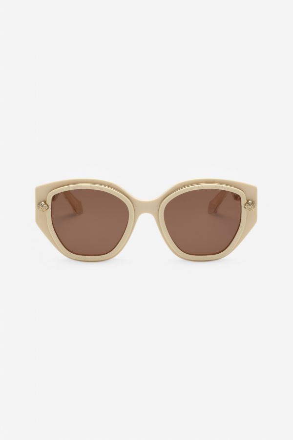  Roberto Cavalli Wide And Feminine Front Sunglasses With Double Ring Decoration - Female Eyewear Shiny Full Cream Unica 