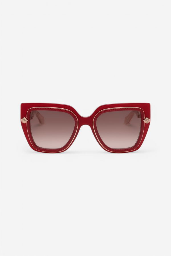  Roberto Cavalli Wide And Feminine Front Sunglasses With Double Ring Decoration - Female Eyewear Shiny Full Red Unica 