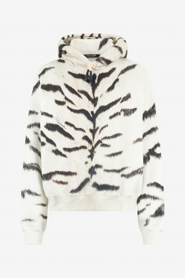  Roberto Cavalli Woman Sweatshirt With White Tigresse Ogat X Roberto Cavalli Print - Female Sweatshirts Black/white S 