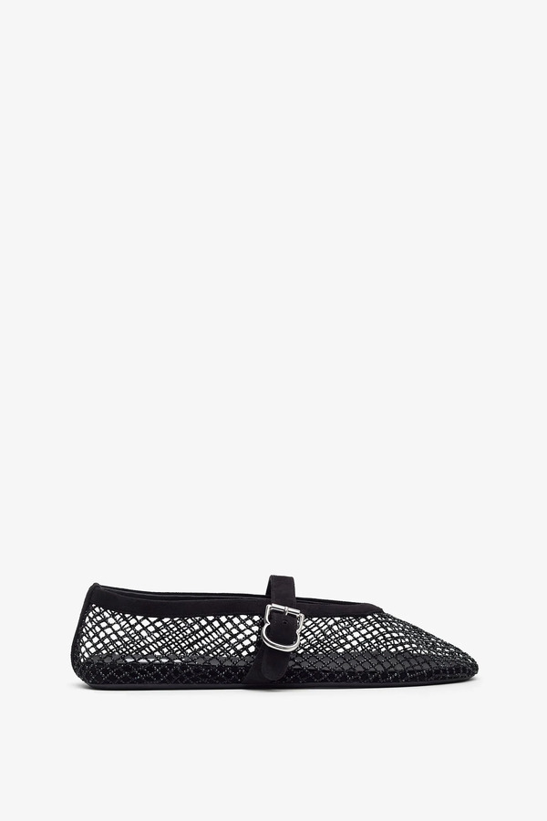  Alaïa Black Mesh Suede Ballet Flats 