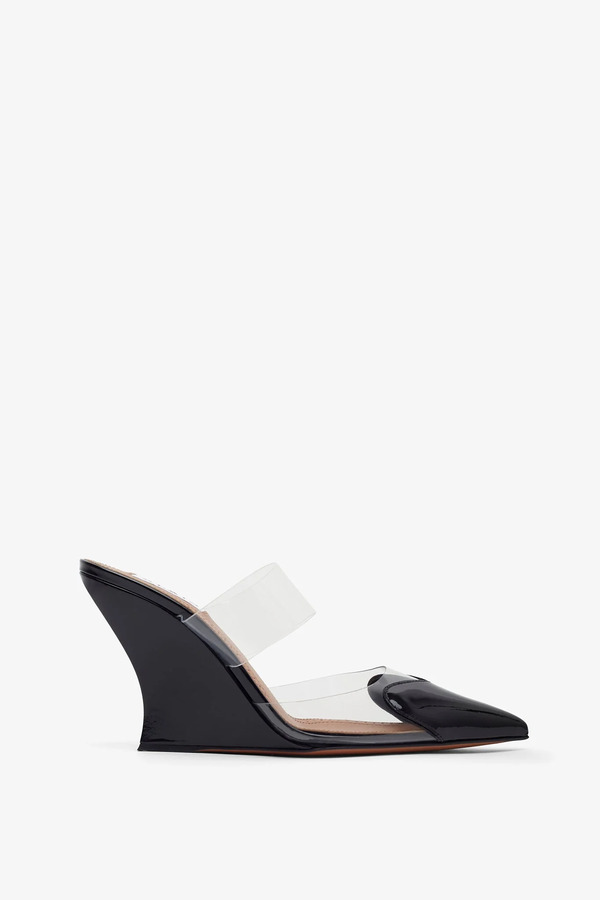  Alaïa Coeur 90 Black Patent Wedge Mules 