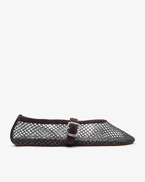  Alaïa Strass Mesh Brown Suede Ballet Flats 