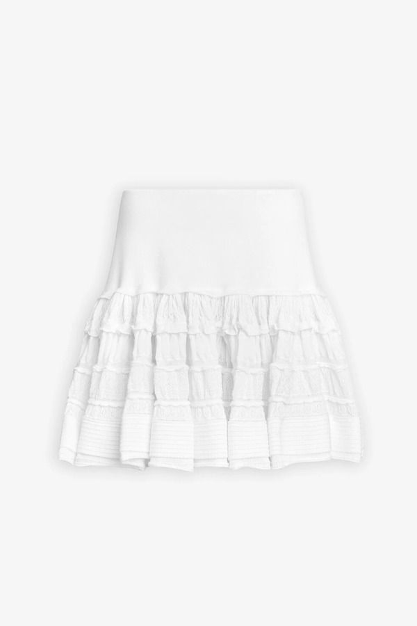  Alaïa White Ruffle Wool Skirt 