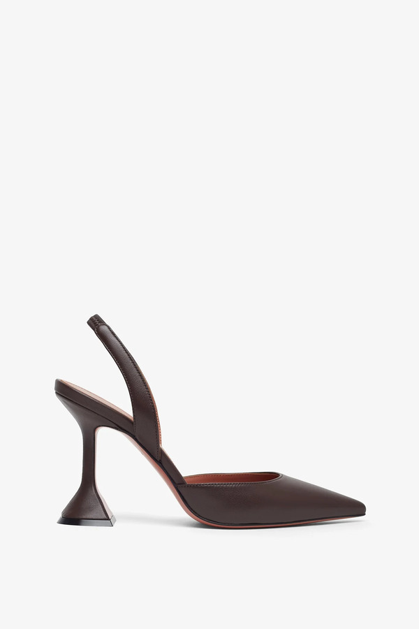  Amina Muaddi Holli 95 Brown Leather Slingbacks 