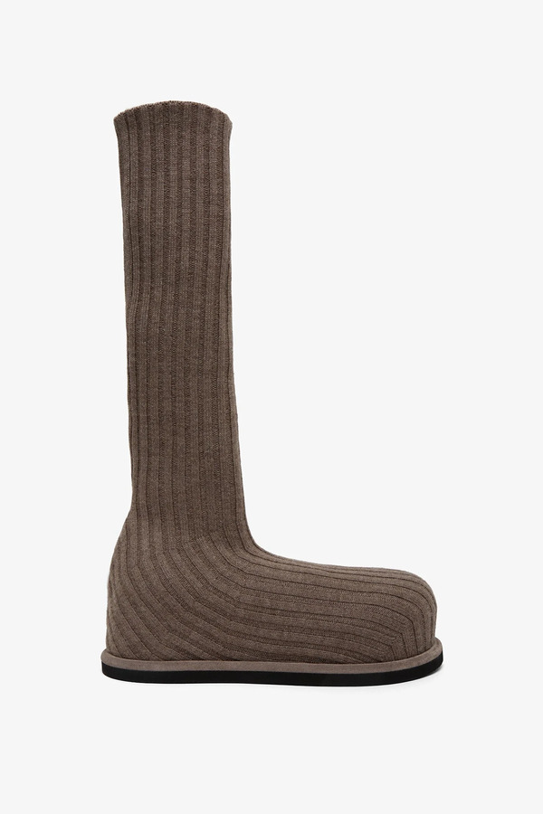  Amina Muaddi Veneda Platform Beige Knitted Stretch Boots 