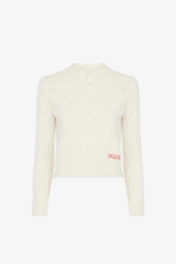  Chloé Logo White Knitted Jumper 