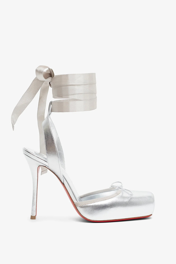  Christian Louboutin Cassia Lace Up 100 Silver Pumps 