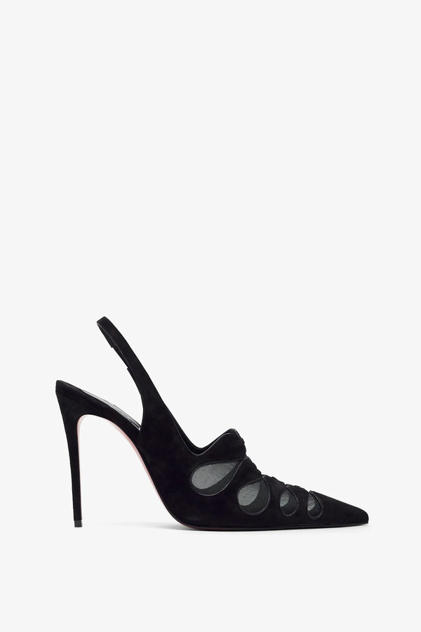  Christian Louboutin Circus Max 100 Black Suede Slingback Pumps 